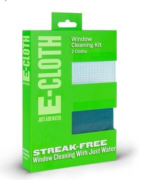 E-Cloth Window Cleaning Kit - Green Packaging with White & Teal Cloths